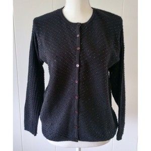 Vintage Cardigan Sweater Black Sequins Beaded Whimsigoth Punk Halloween Medium